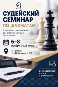 Read more about the article Приглашаем на судейский семинар по шахматам в Липецке!